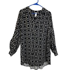 H&M top dress tunic women's small but oversize black white button up look